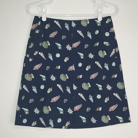 TALBOTS Petites Navy Blue Skirt Women's 4P Seashells Pockets Coastal Preppy - Picture 1 of 11